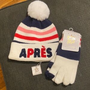 Shiraleah striped Winter Hat and Gloves Set - Navy, Red, White Apres nwt